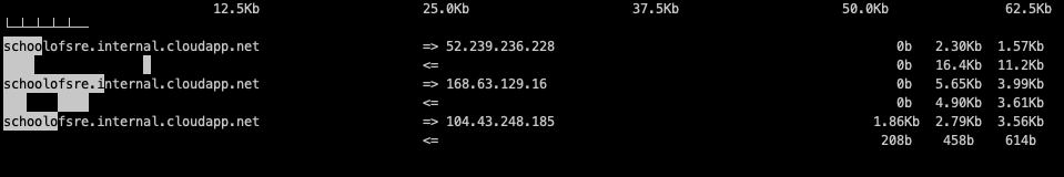 Network bandwidth usage by
active connection on the host