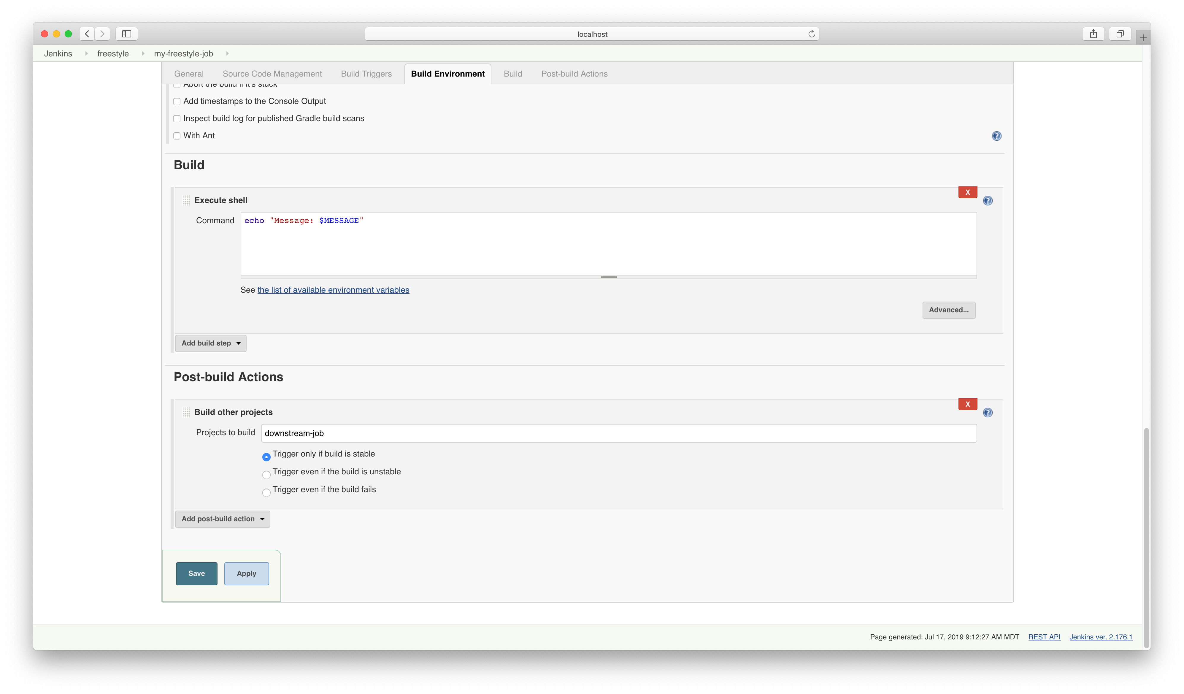 Downstream Job Configuration
