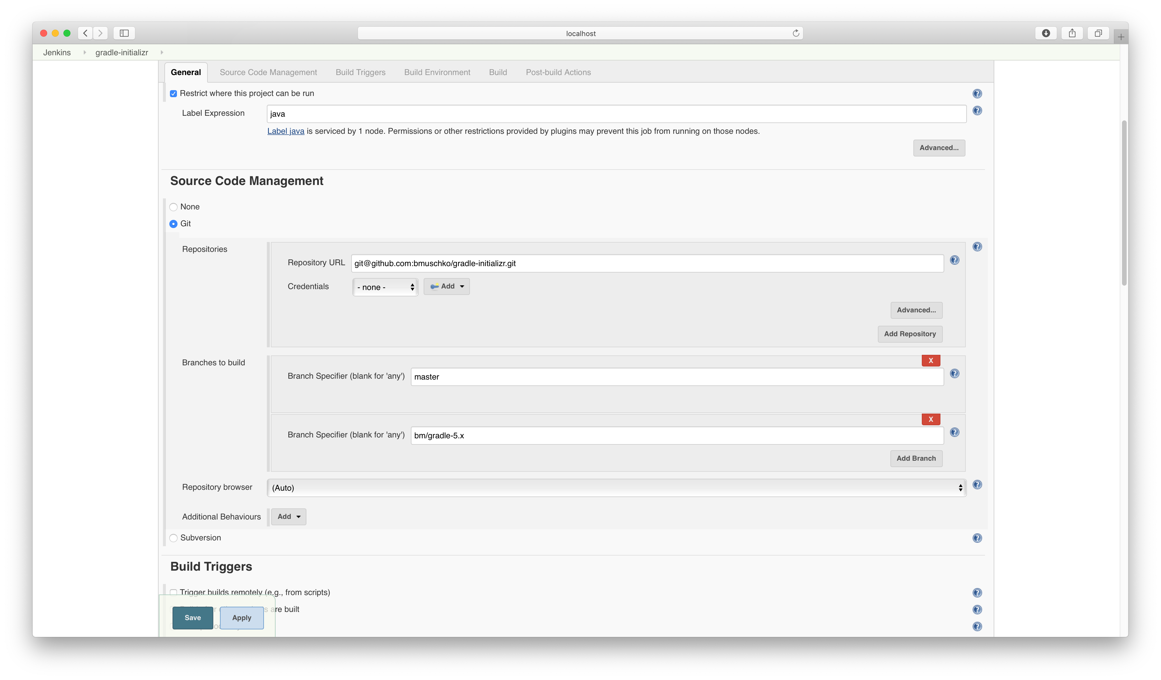 Job Label Configuration